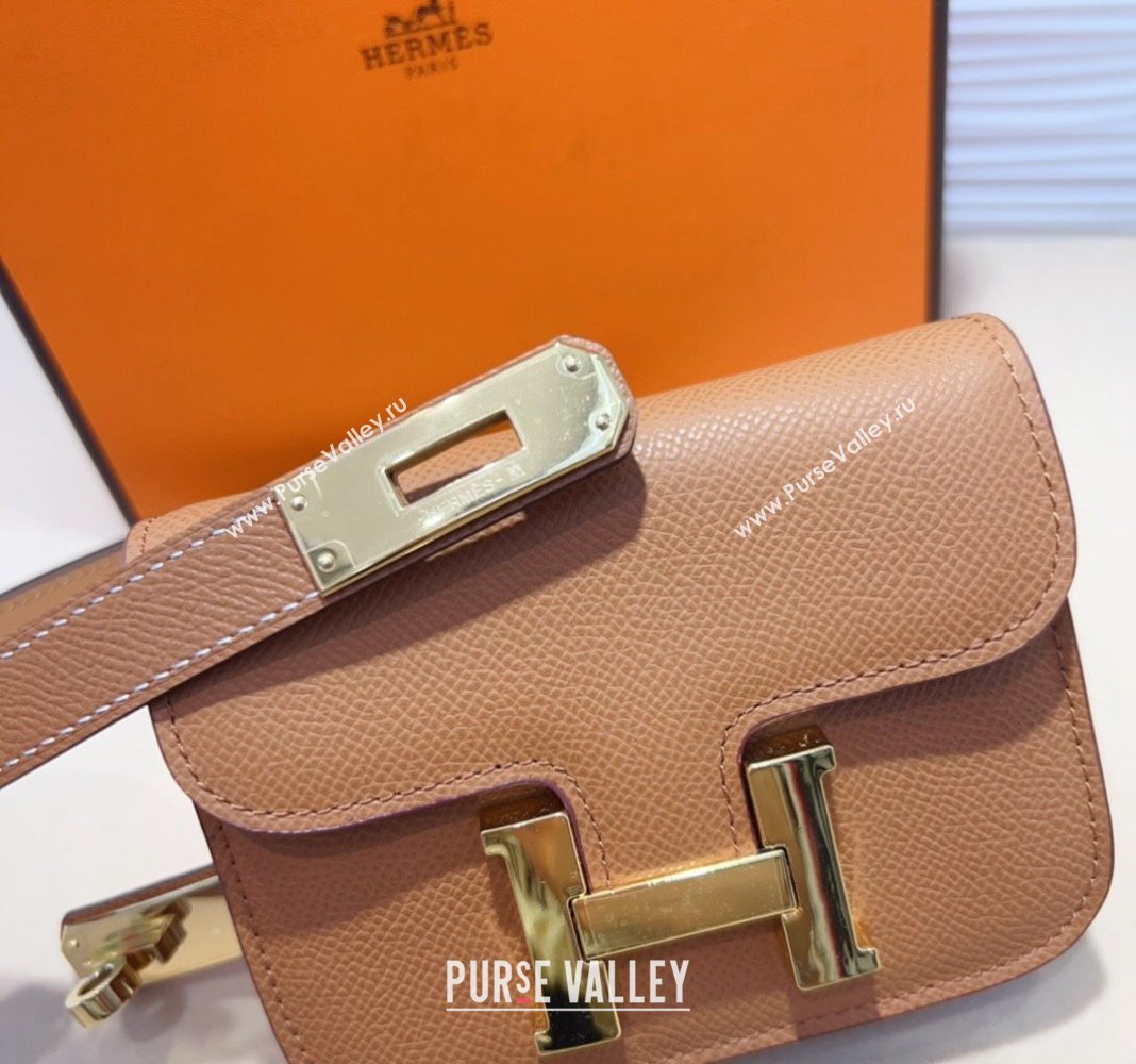 Hermes Kelly Buckle Pouch Belt in Grained Calfskin with Gold Hardware Brown 2024 0706 (99-240706027)