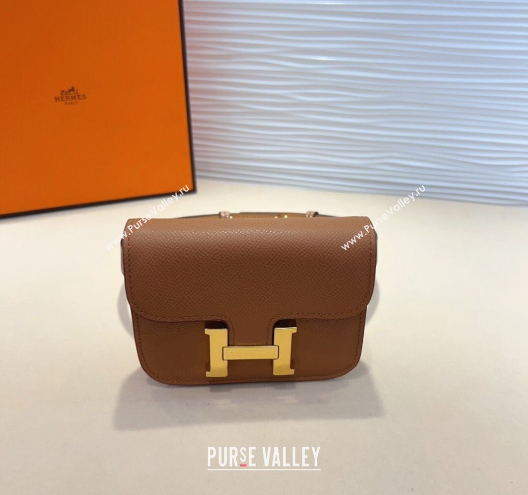 Hermes Kelly Buckle Pouch Belt in Grained Calfskin with Gold Hardware Brown 2024 0706 (99-240706027)