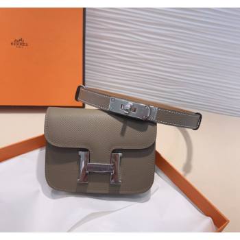 Hermes Kelly Buckle Slim Pouch Belt in Grained Calfskin with Silver Hardware Grey 2024 0706 (99-240706028)
