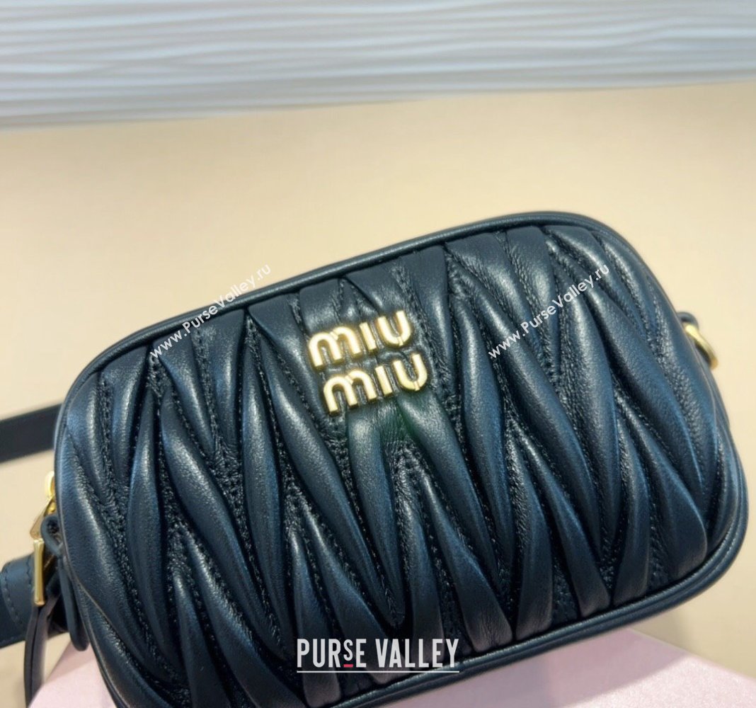 Miu Miu Matelasse Leather Pouch Belt 2cm with Logo Buckle Black 2024 0708 (99-240708027)