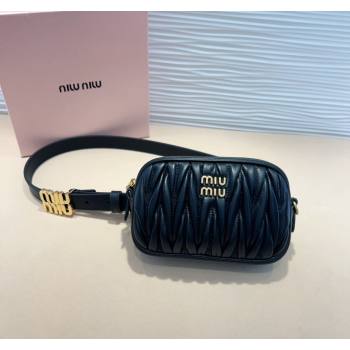 Miu Miu Matelasse Leather Pouch Belt 2cm with Logo Buckle Black 2024 0708 (99-240708027)