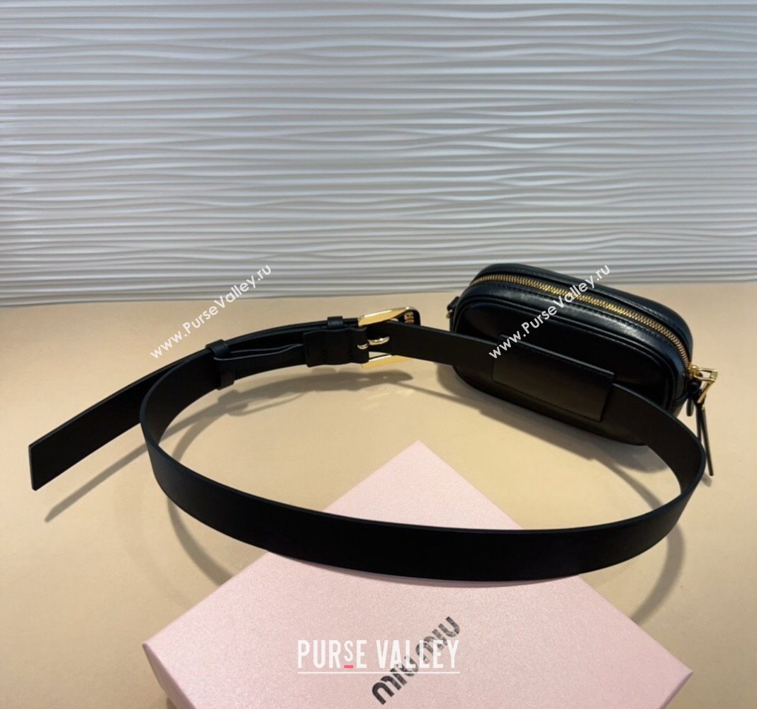 Miu Miu Matelasse Leather Pouch Belt 3cm with Pin Buckle Black 2024 0708 (99-240708030)