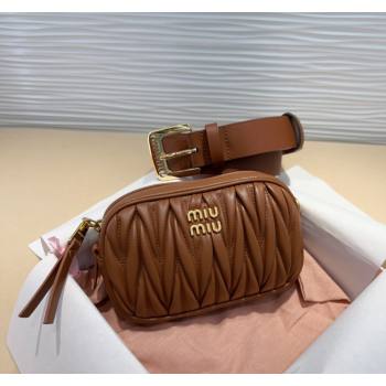 Miu Miu Matelasse Leather Pouch Belt 3cm with Pin Buckle Brown 2024 0708 (99-240708031)