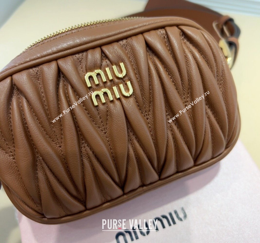 Miu Miu Matelasse Leather Pouch Belt 3cm with Pin Buckle Brown 2024 0708 (99-240708031)