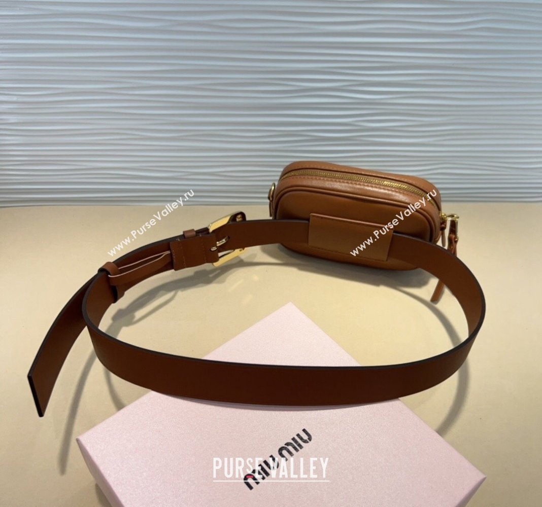 Miu Miu Matelasse Leather Pouch Belt 3cm with Pin Buckle Brown 2024 0708 (99-240708031)