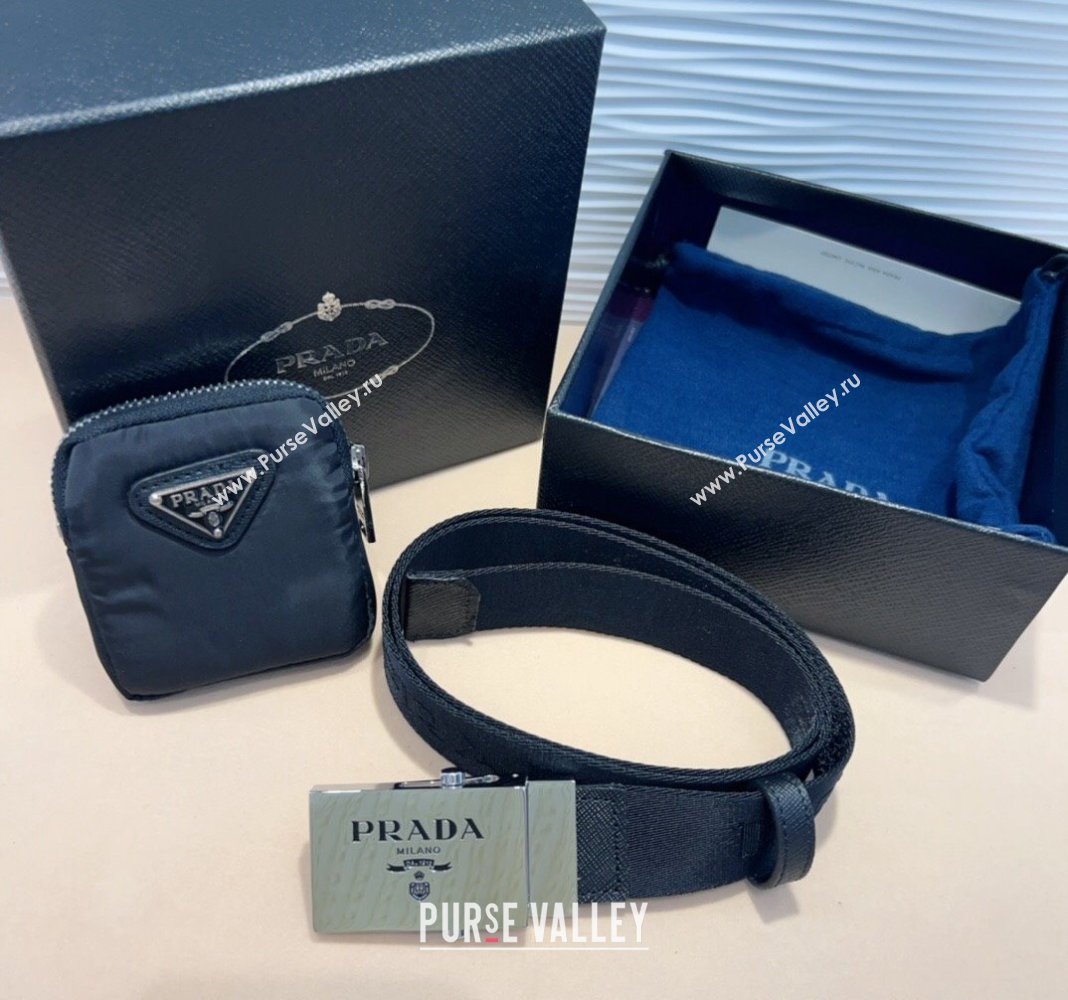 Prada Black Nylon Pouch Belt 2024 070802 (99-240708040)