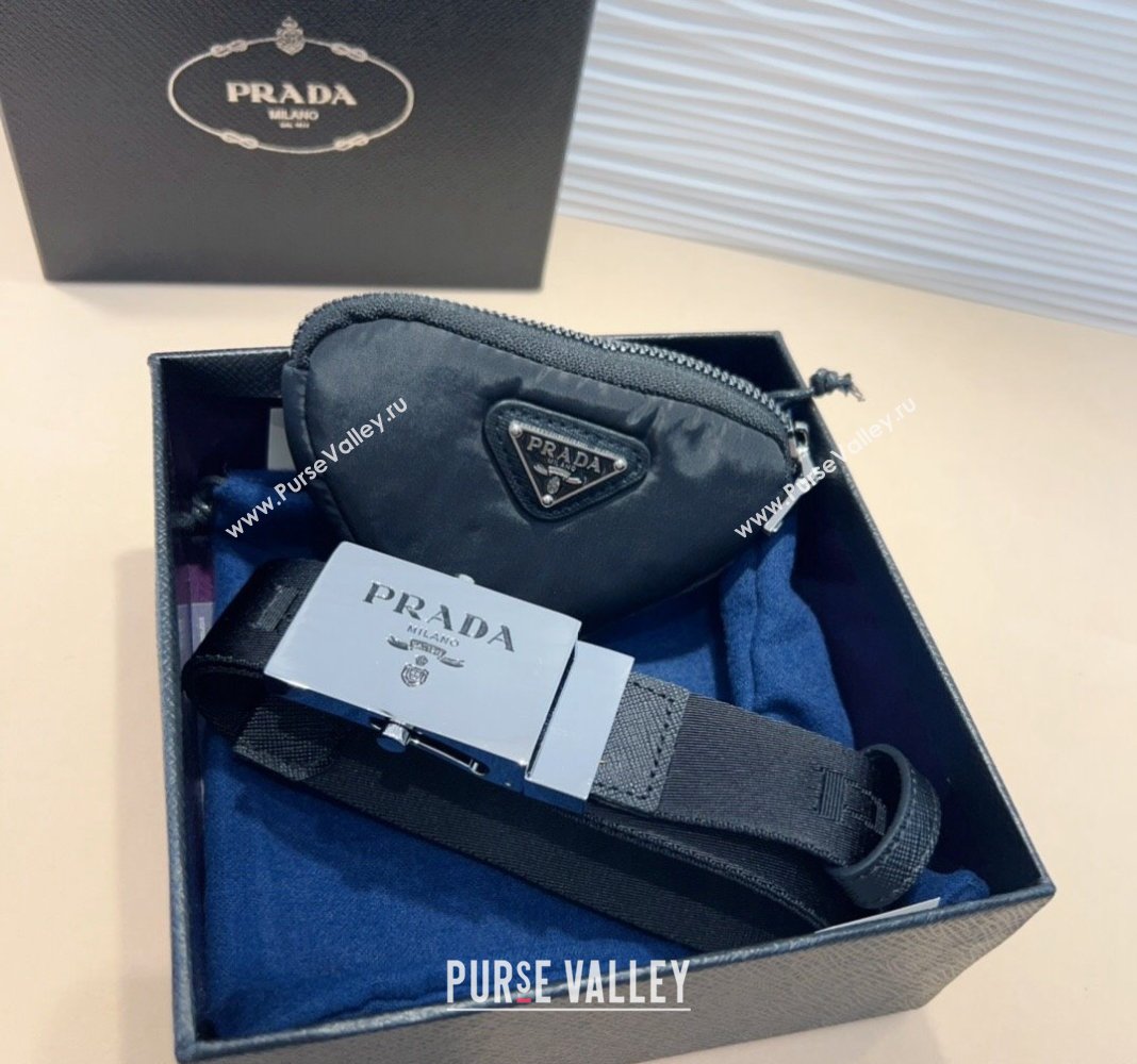 Prada Triangle Black Nylon Pouch Belt 2024 0708 (99-240708041)