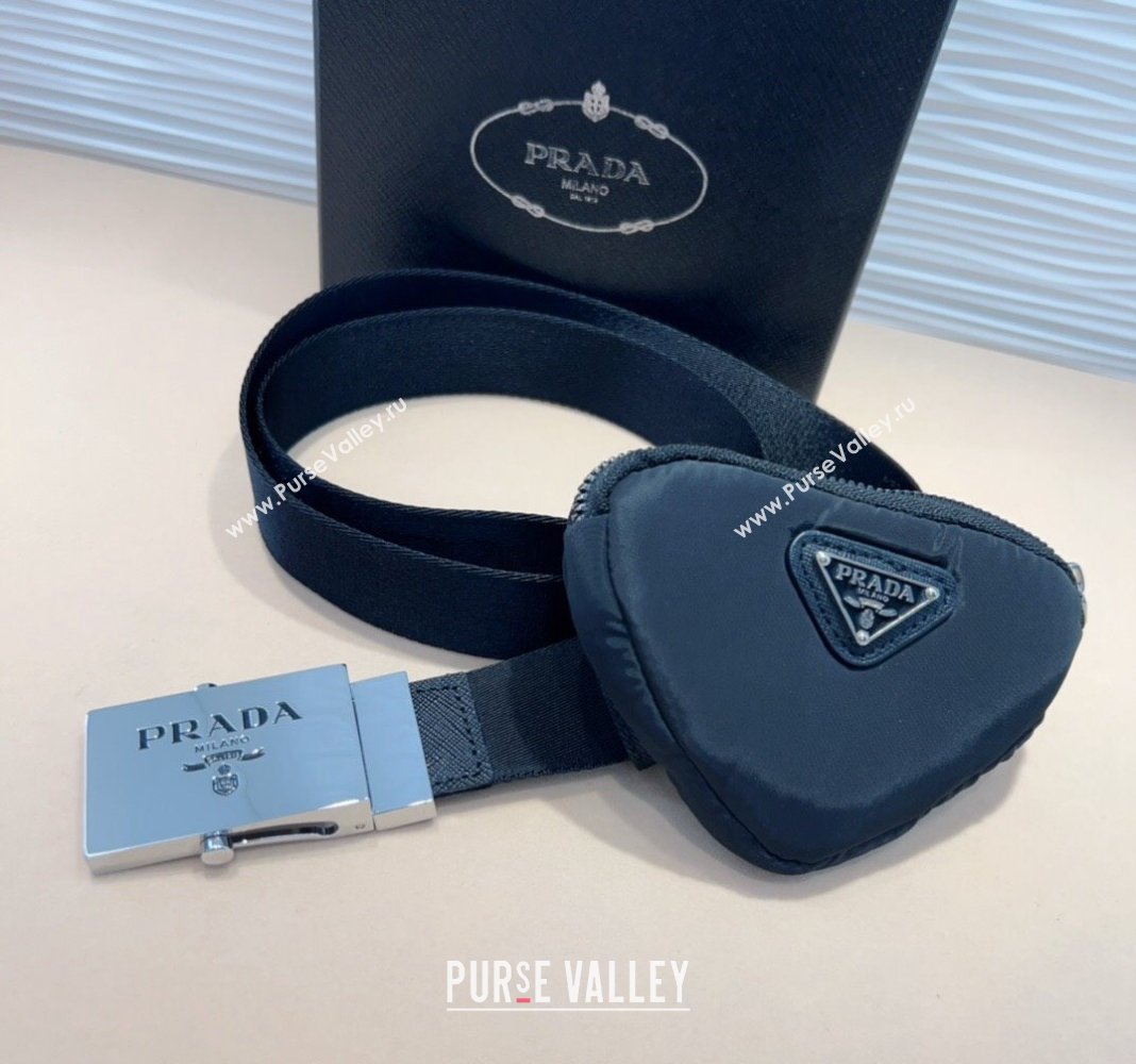 Prada Triangle Black Nylon Pouch Belt 2024 0708 (99-240708041)