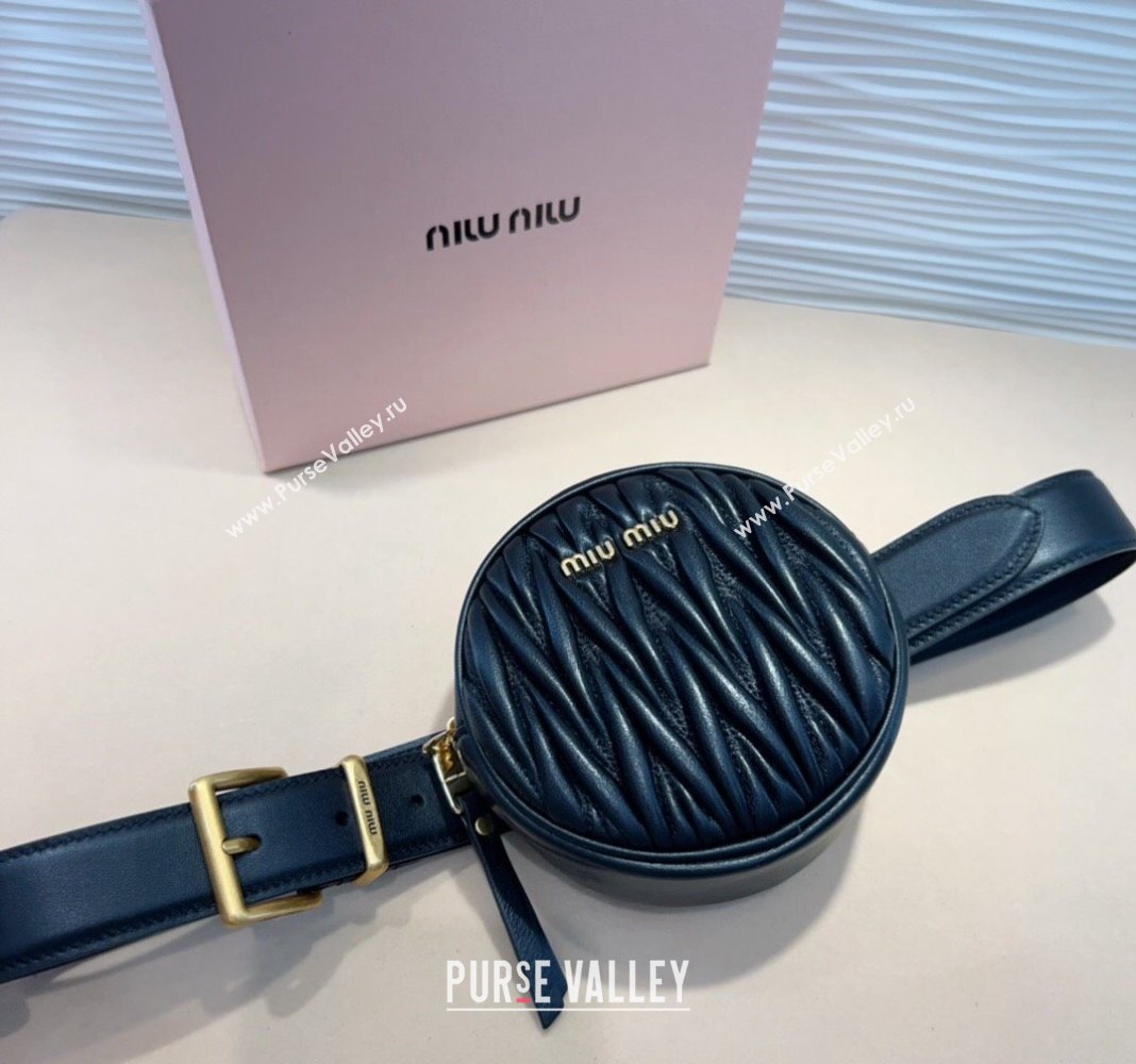 Miu Miu Matelasse Leather Round Pouch Belt 3cm Black 2024 0708 (99-240708033)