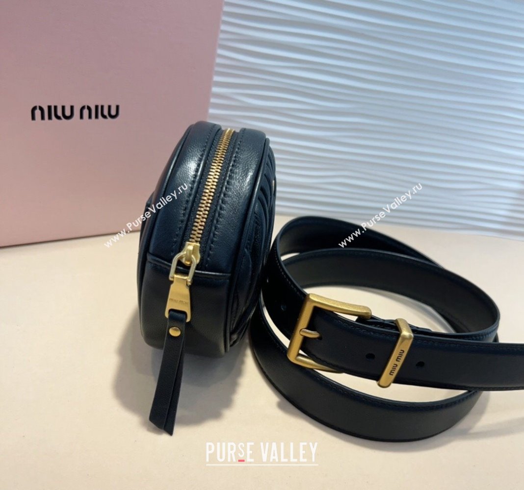 Miu Miu Matelasse Leather Round Pouch Belt 3cm Black 2024 0708 (99-240708033)