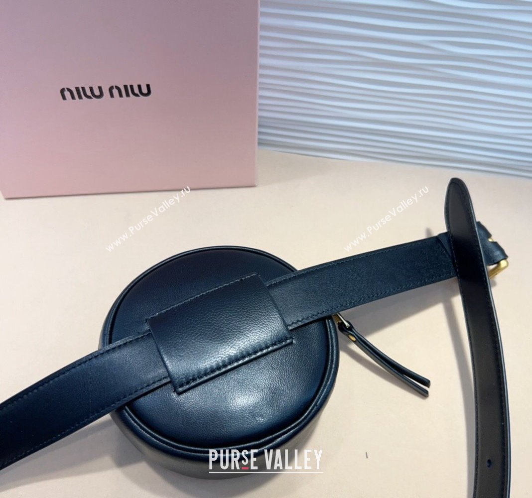 Miu Miu Matelasse Leather Round Pouch Belt 3cm Black 2024 0708 (99-240708033)