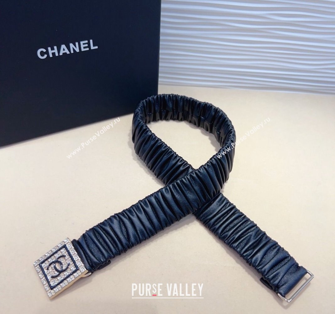 Chanel Stretch Calfskin Belt 3cm with Framed CC Black 02 2024 0708 (99-240708072)