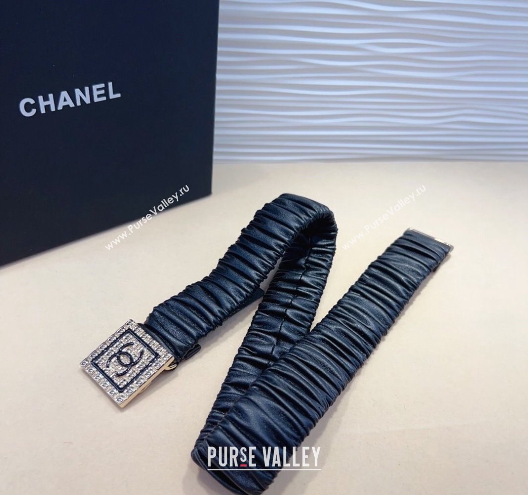 Chanel Stretch Calfskin Belt 3cm with Framed CC Black 02 2024 0708 (99-240708072)