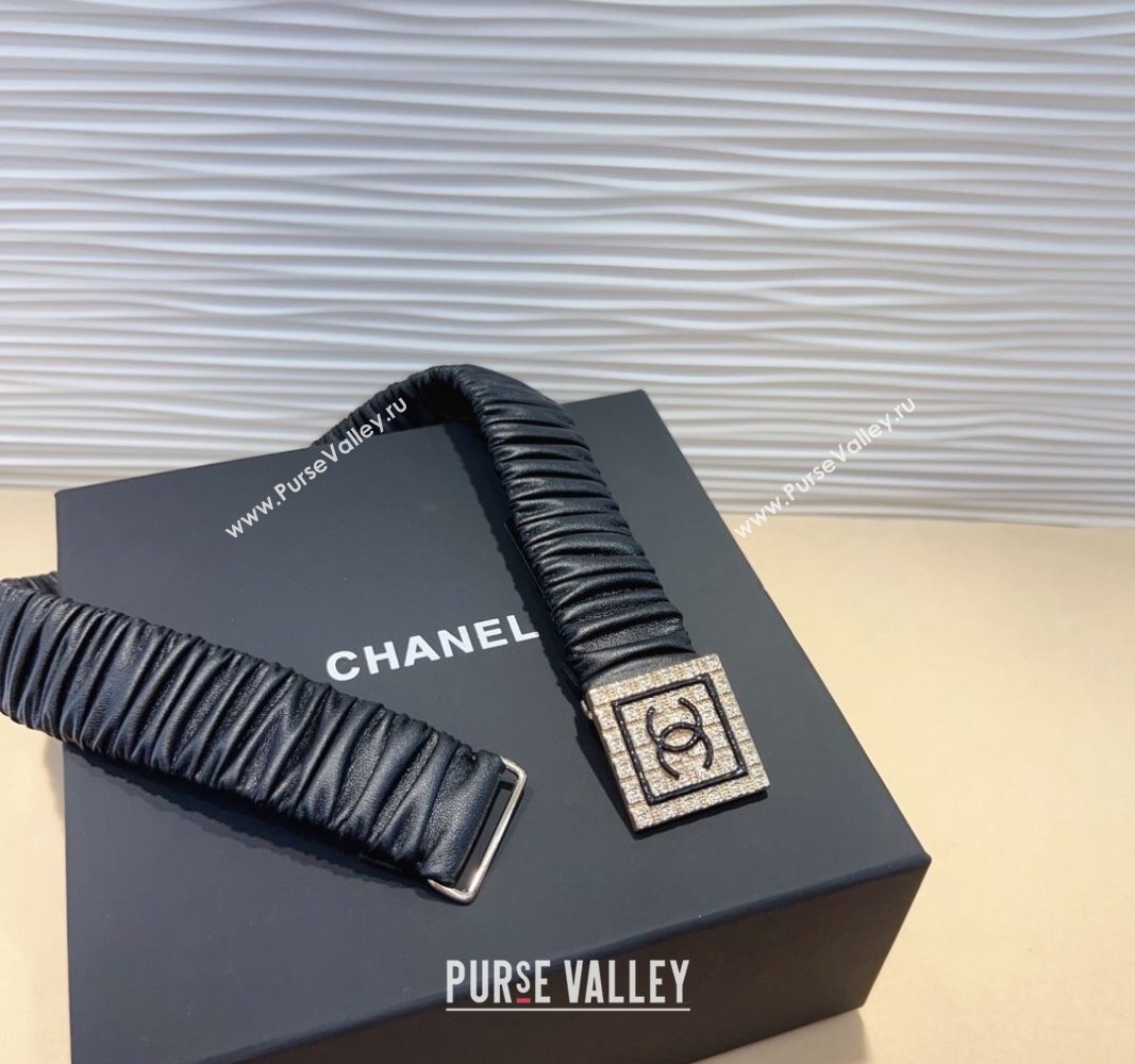 Chanel Stretch Calfskin Belt 3cm with Framed CC Black 02 2024 0708 (99-240708072)