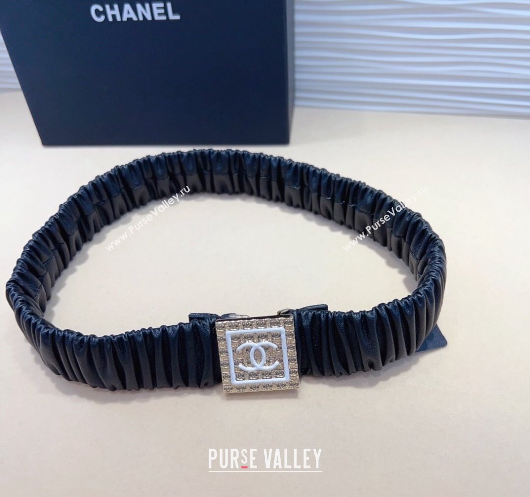 Chanel Stretch Calfskin Belt 3cm with Framed CC Black/White 2024 0708 (99-240708073)