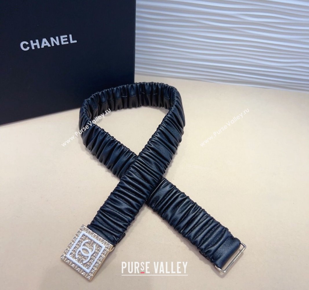 Chanel Stretch Calfskin Belt 3cm with Framed CC Black/White 2024 0708 (99-240708073)