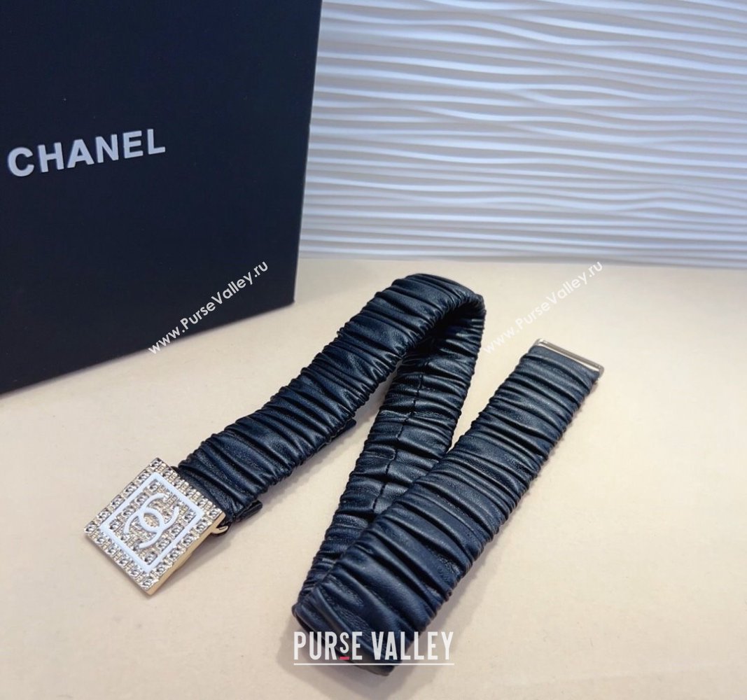 Chanel Stretch Calfskin Belt 3cm with Framed CC Black/White 2024 0708 (99-240708073)