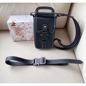 Dior Saddle Vertical Pouch Belt in Black Grained Calfskin Leather 2024 (99-240706007)