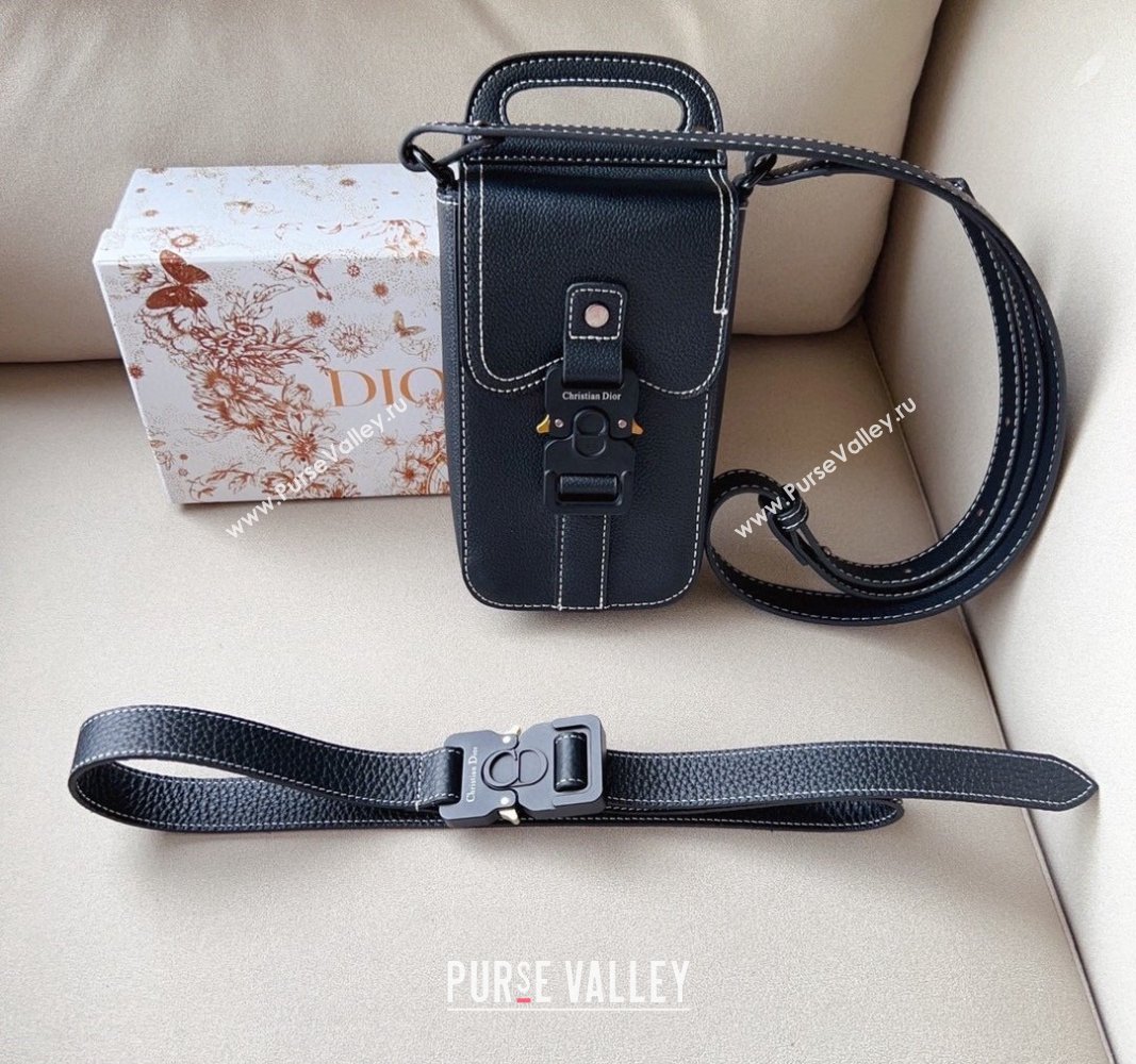 Dior Saddle Vertical Pouch Belt in Black Grained Calfskin Leather 2024 (99-240706007)