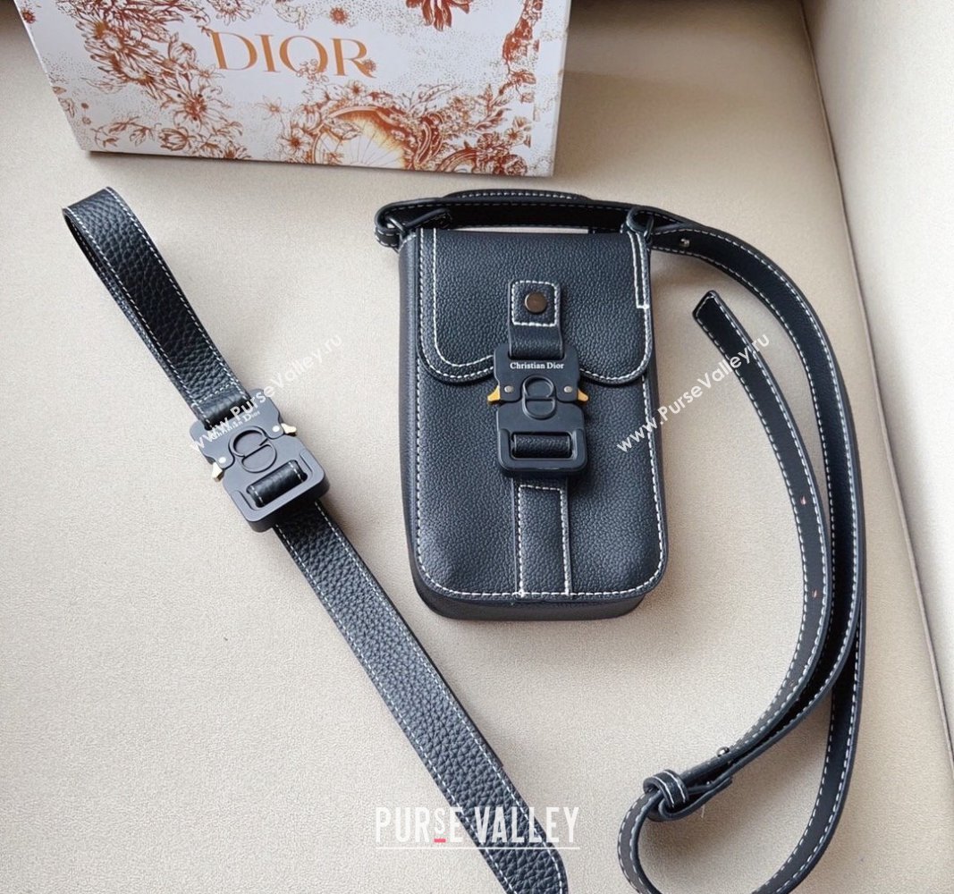 Dior Saddle Vertical Pouch Belt in Black Grained Calfskin Leather 2024 (99-240706007)