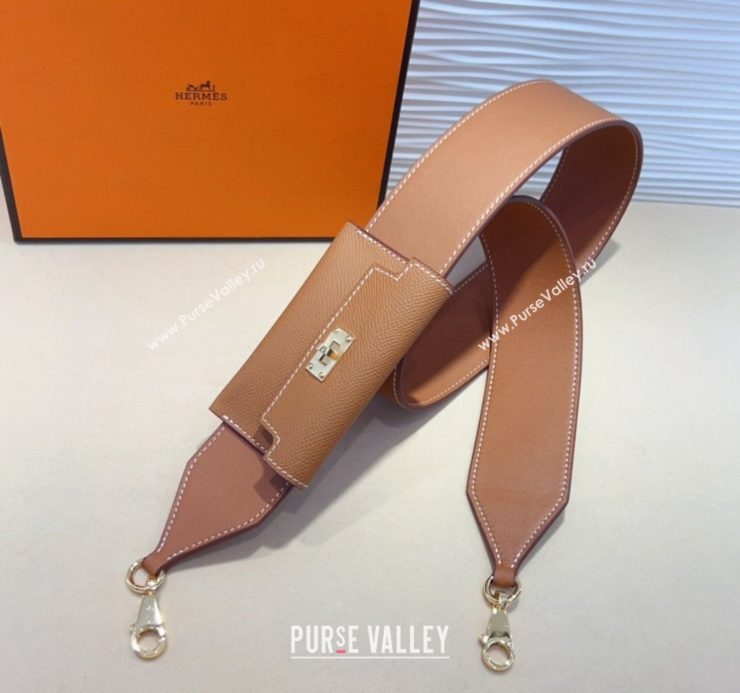 Hermes Kelly Pocket Trap Pouch Belt in Grianed Calfskin with Gold Buckle Brown 2024 (99-240708042)