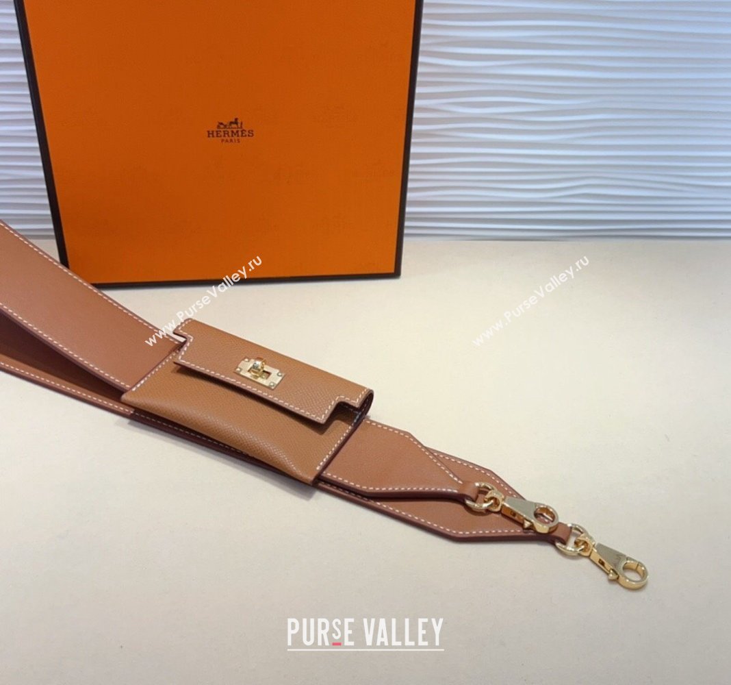 Hermes Kelly Pocket Trap Pouch Belt in Grianed Calfskin with Gold Buckle Brown 2024 (99-240708042)