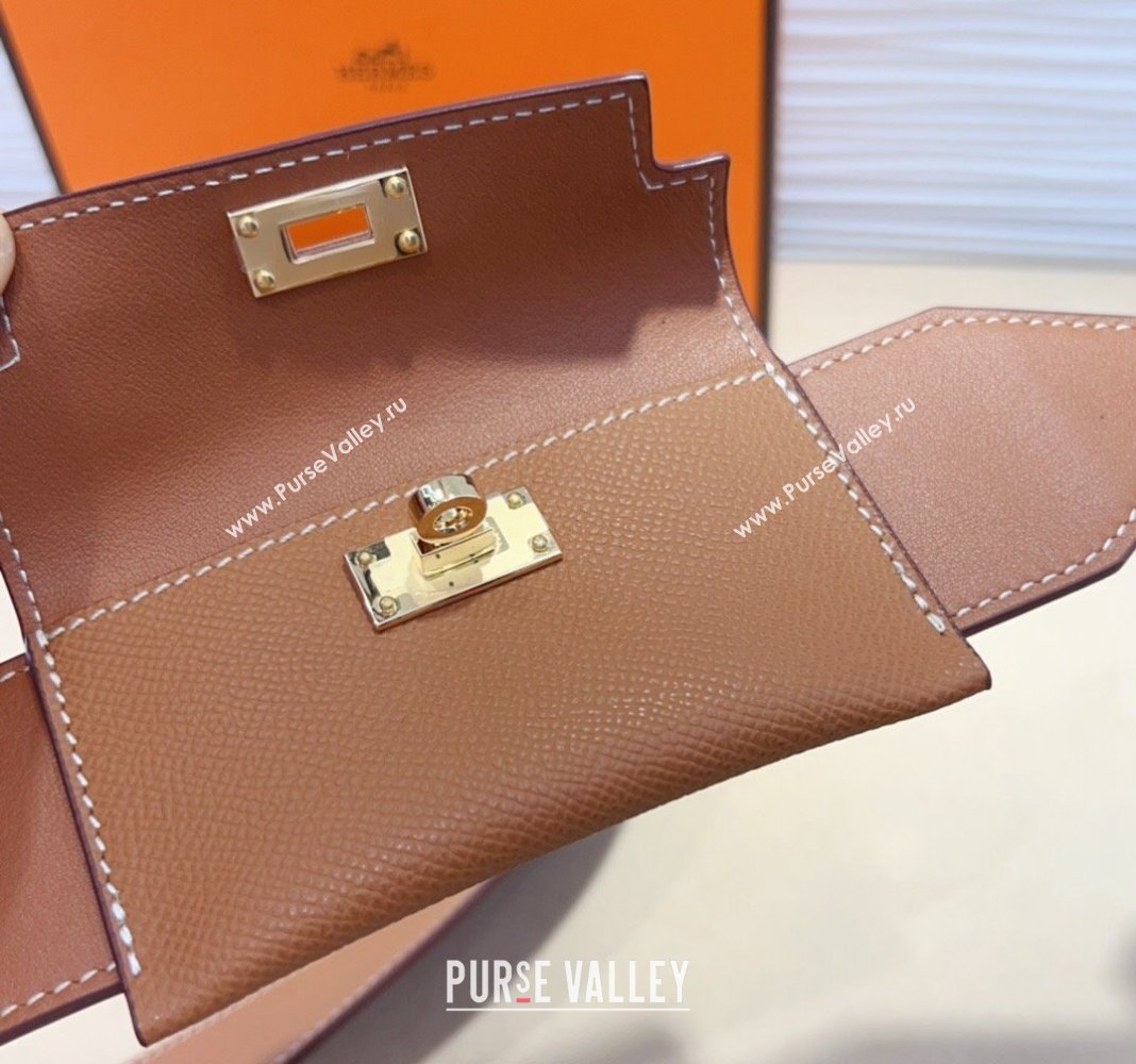 Hermes Kelly Pocket Trap Pouch Belt in Grianed Calfskin with Gold Buckle Brown 2024 (99-240708042)