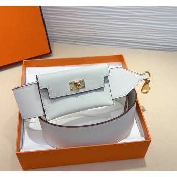 Hermes Kelly Pocket Trap Pouch Belt in Grianed Calfskin with Gold Buckle White 2024 (99-240708044)
