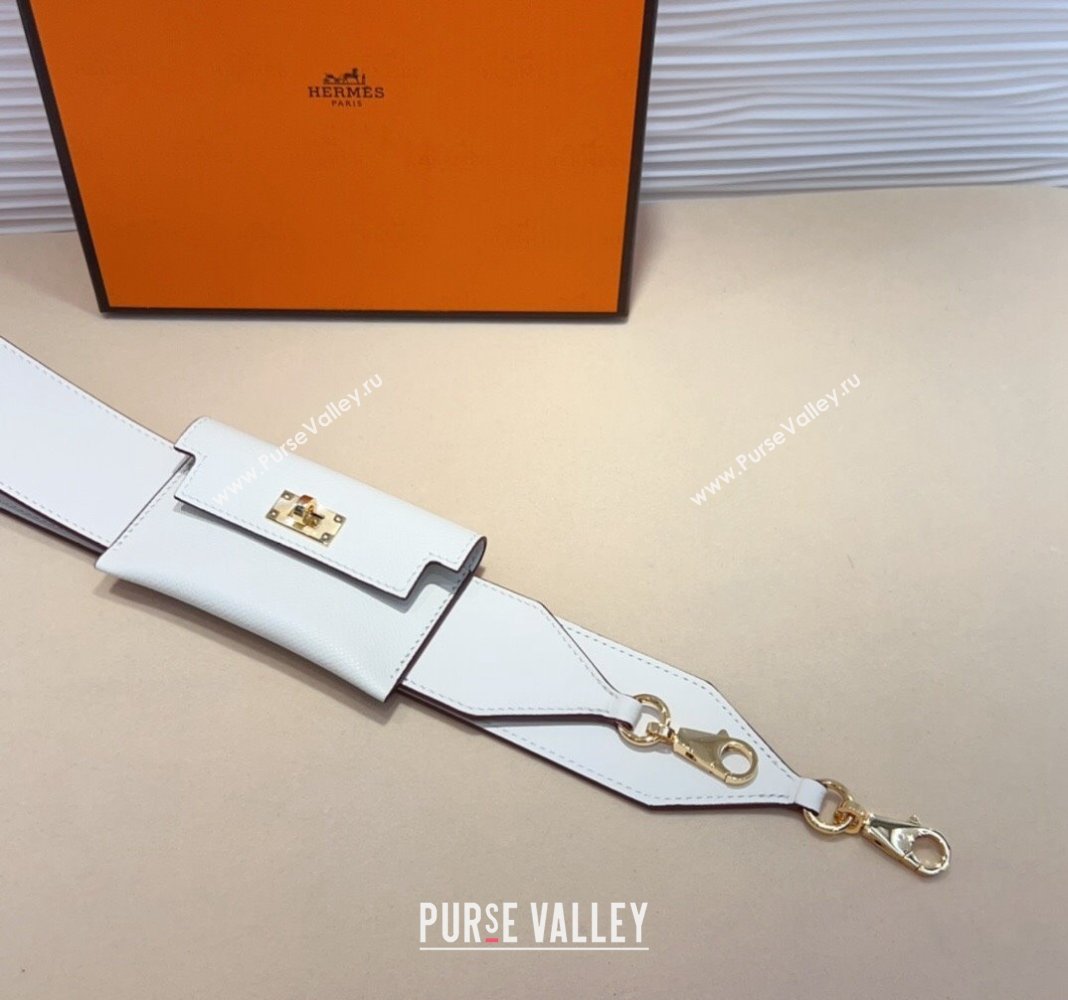 Hermes Kelly Pocket Trap Pouch Belt in Grianed Calfskin with Gold Buckle White 2024 (99-240708044)