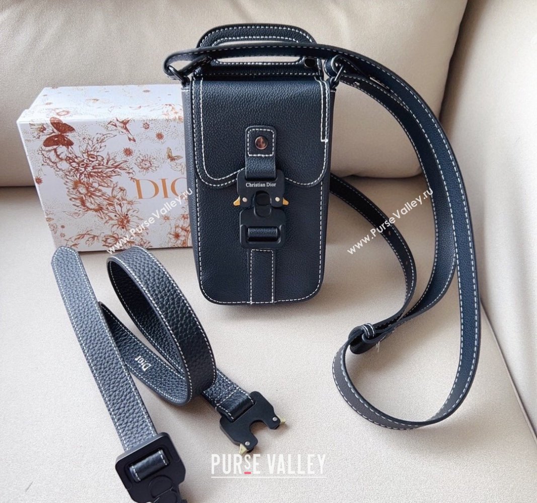 Dior Saddle Vertical Pouch Belt in Black Grained Calfskin Leather 2024 (99-240706007)