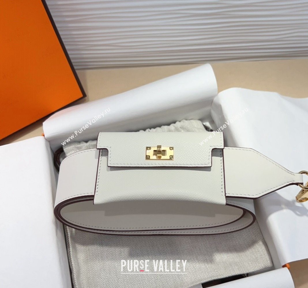 Hermes Kelly Pocket Trap Pouch Belt in Grianed Calfskin with Gold Buckle White 2024 (99-240708044)