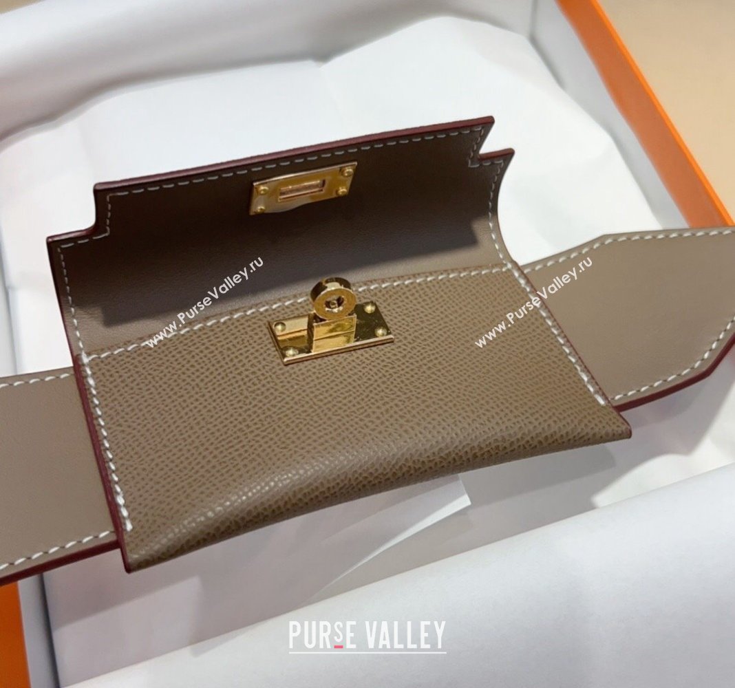 Hermes Kelly Pocket Trap Pouch Belt in Grianed Calfskin with Gold Buckle Grey 2024 (99-240708045)