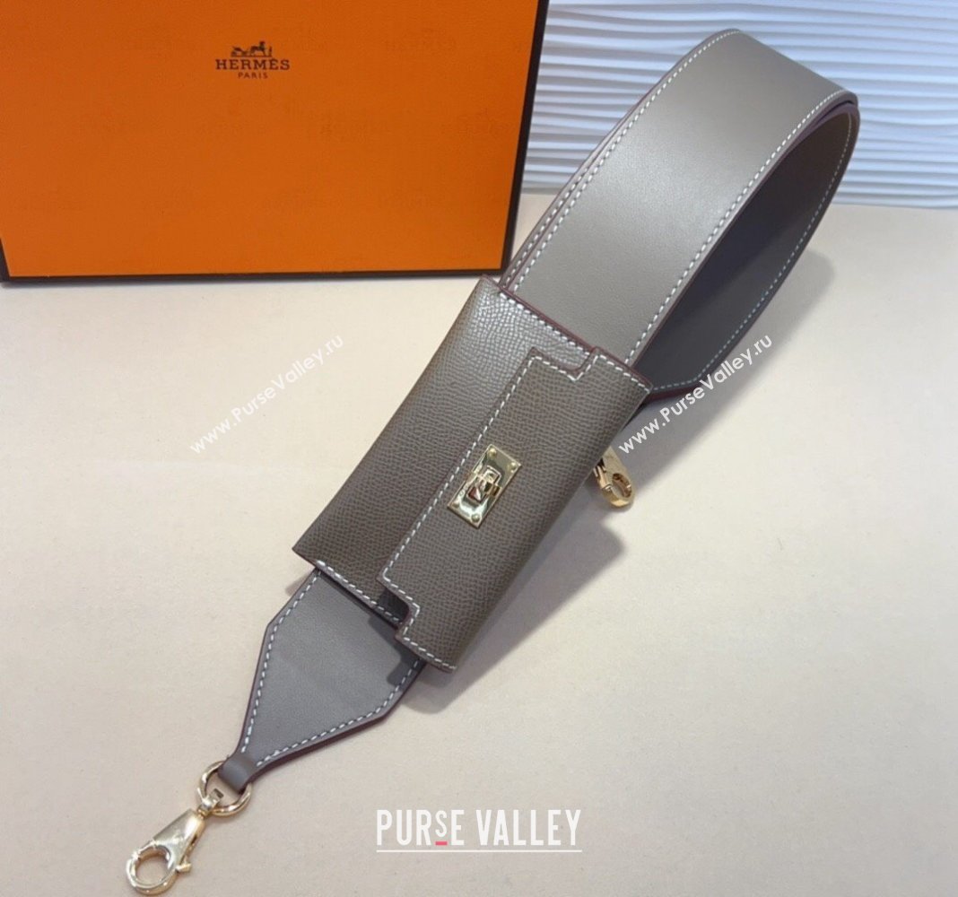 Hermes Kelly Pocket Trap Pouch Belt in Grianed Calfskin with Gold Buckle Grey 2024 (99-240708045)