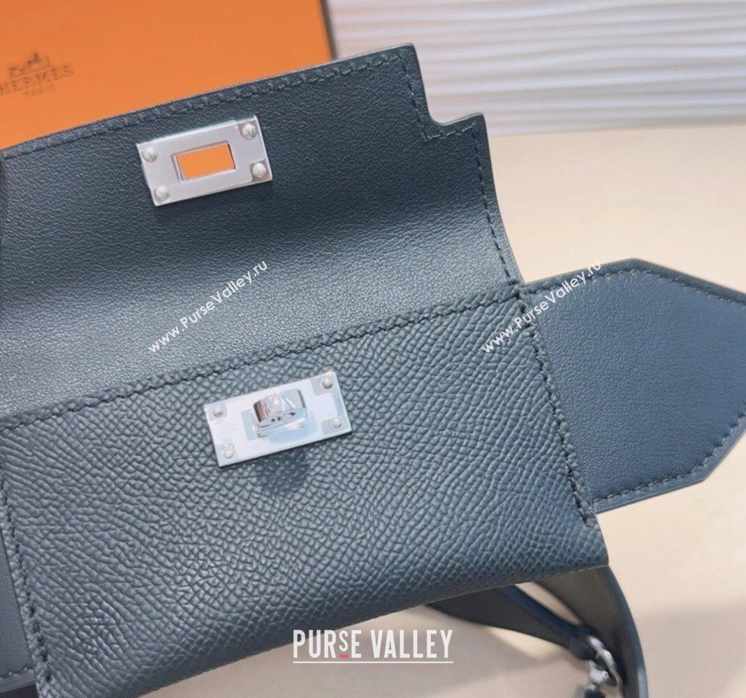 Hermes Kelly Pocket Trap Pouch Belt in Grianed Calfskin with Silver Buckle Black 2024 (99-240708046)