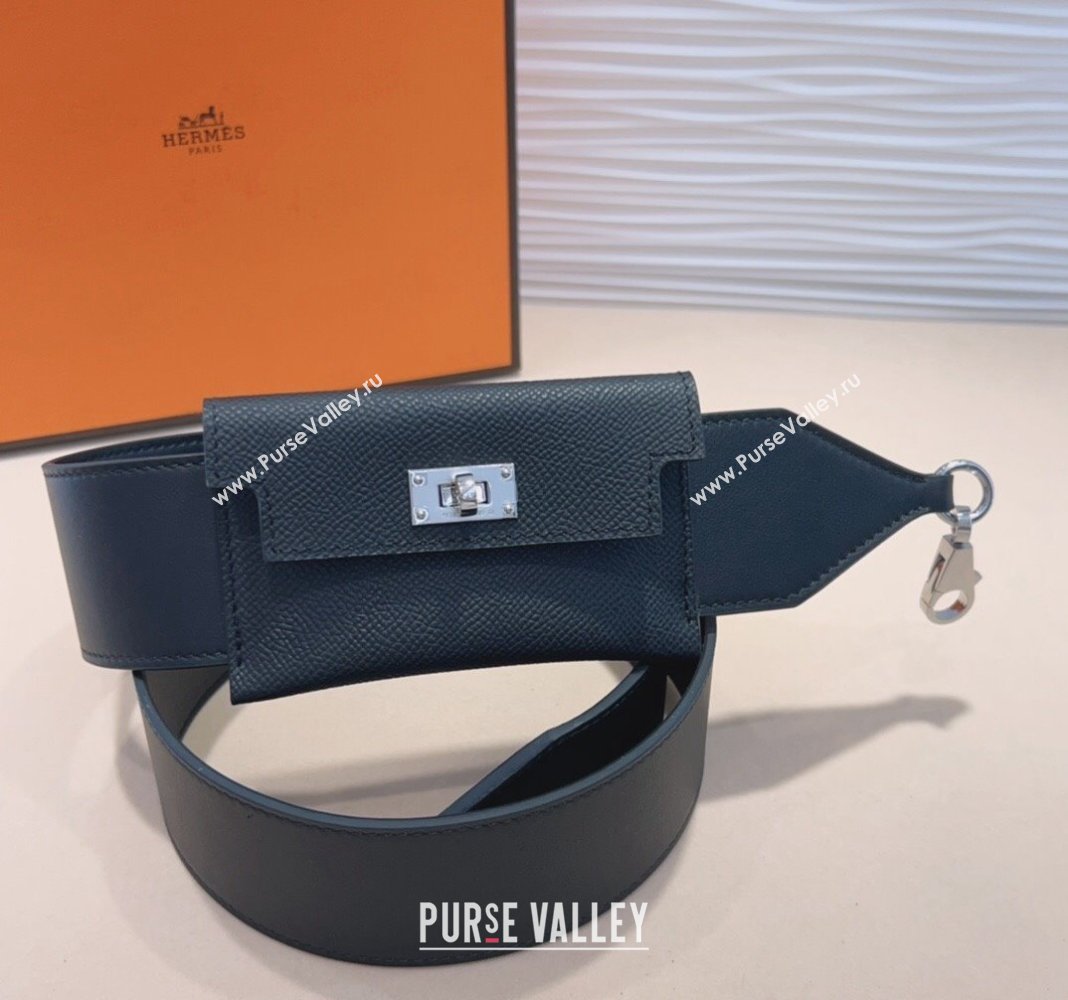 Hermes Kelly Pocket Trap Pouch Belt in Grianed Calfskin with Silver Buckle Black 2024 (99-240708046)