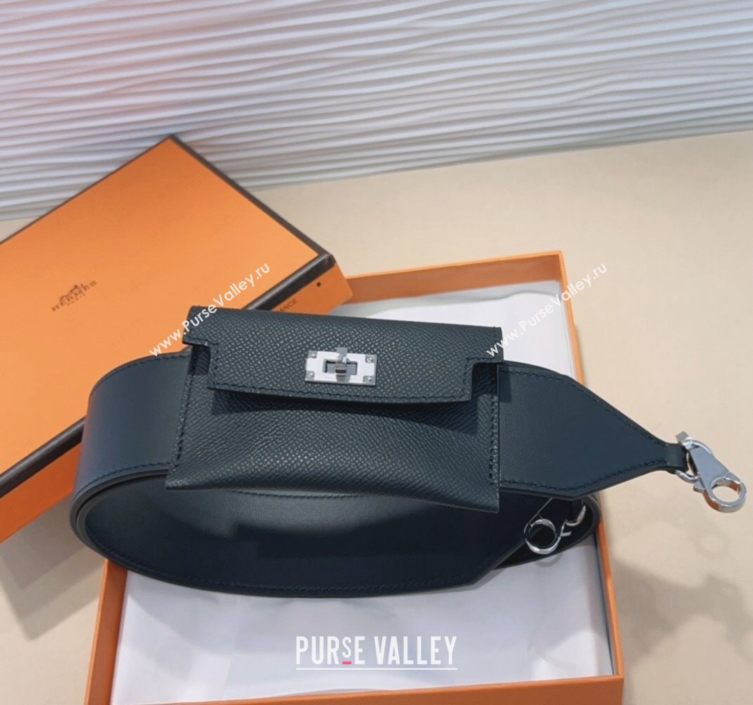 Hermes Kelly Pocket Trap Pouch Belt in Grianed Calfskin with Silver Buckle Black 2024 (99-240708046)