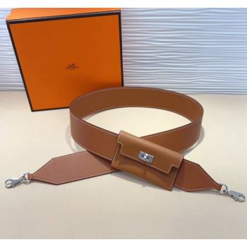 Hermes Kelly Pocket Trap Pouch Belt in Grianed Calfskin with Sillver Buckle Brown 2024 (99-240708047)