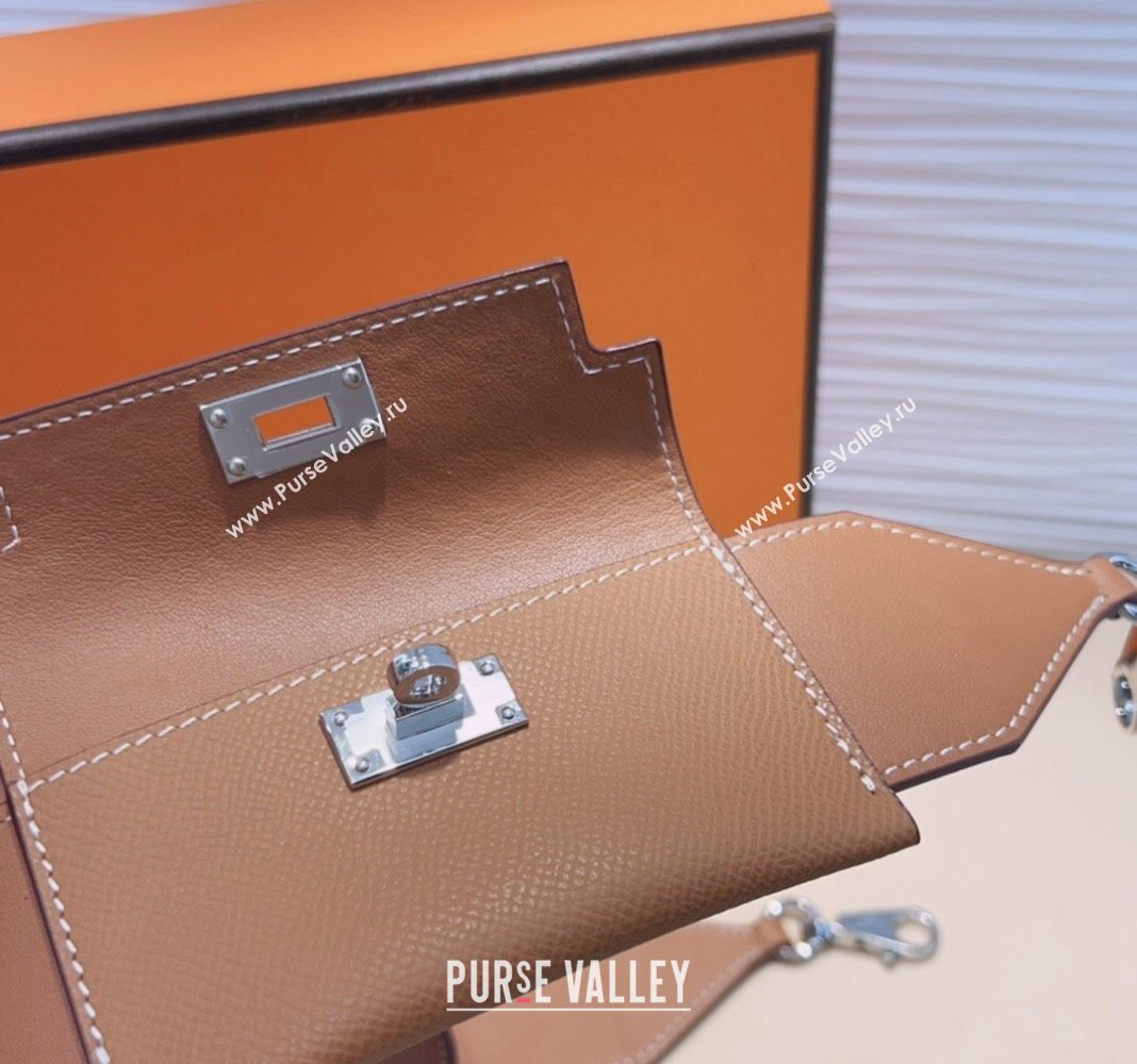 Hermes Kelly Pocket Trap Pouch Belt in Grianed Calfskin with Sillver Buckle Brown 2024 (99-240708047)