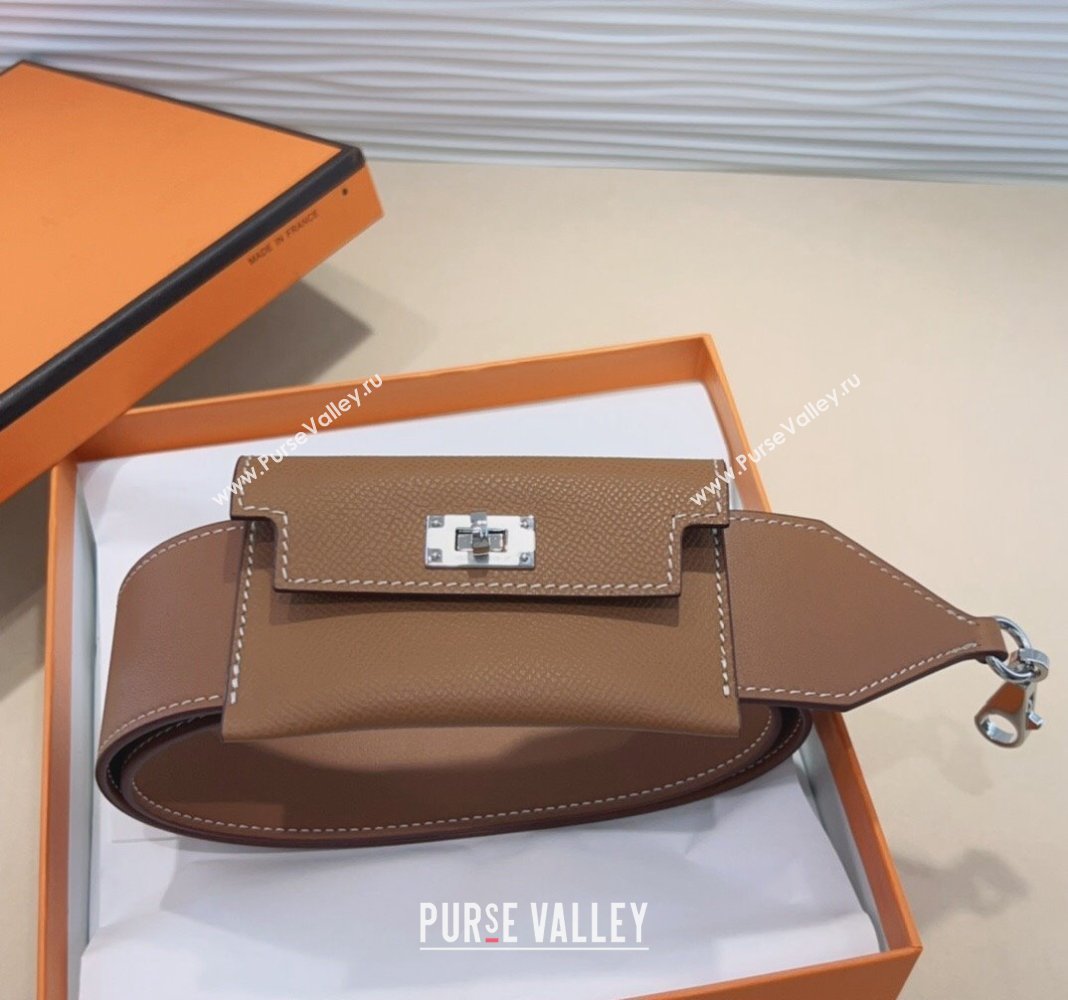 Hermes Kelly Pocket Trap Pouch Belt in Grianed Calfskin with Sillver Buckle Brown 2024 (99-240708047)