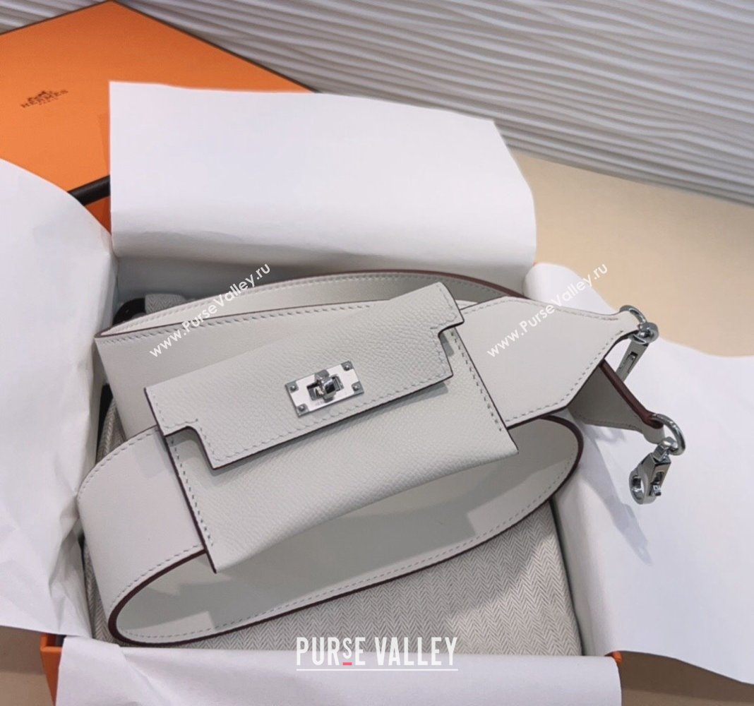 Hermes Kelly Pocket Trap Pouch Belt in Grianed Calfskin with Silver Buckle White 2024 (99-240708048)