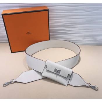 Hermes Kelly Pocket Trap Pouch Belt in Grianed Calfskin with Silver Buckle White 2024 (99-240708048)