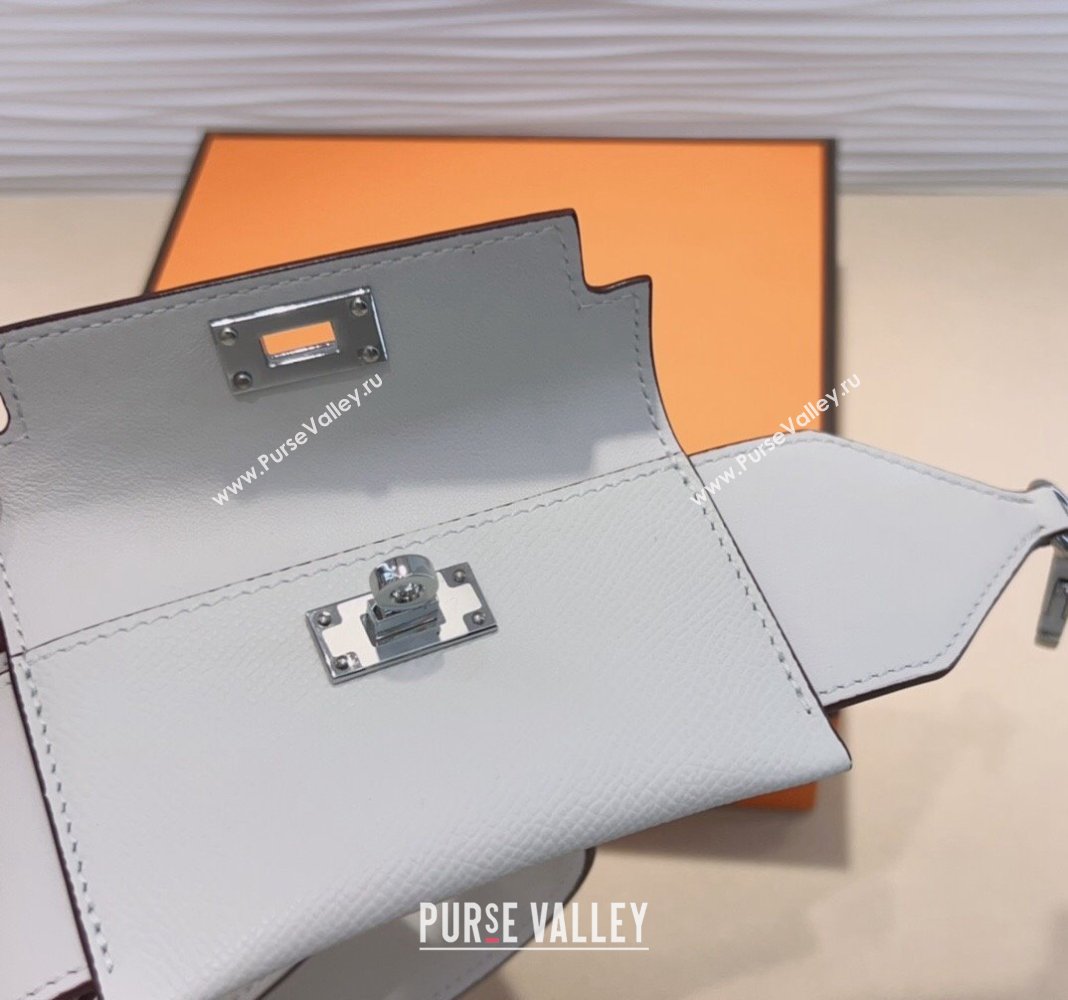 Hermes Kelly Pocket Trap Pouch Belt in Grianed Calfskin with Silver Buckle White 2024 (99-240708048)