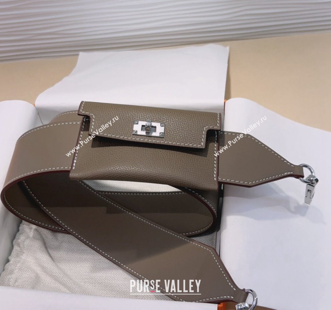 Hermes Kelly Pocket Trap Pouch Belt in Grianed Calfskin with Silver Buckle Grey 2024 (99-240708049)