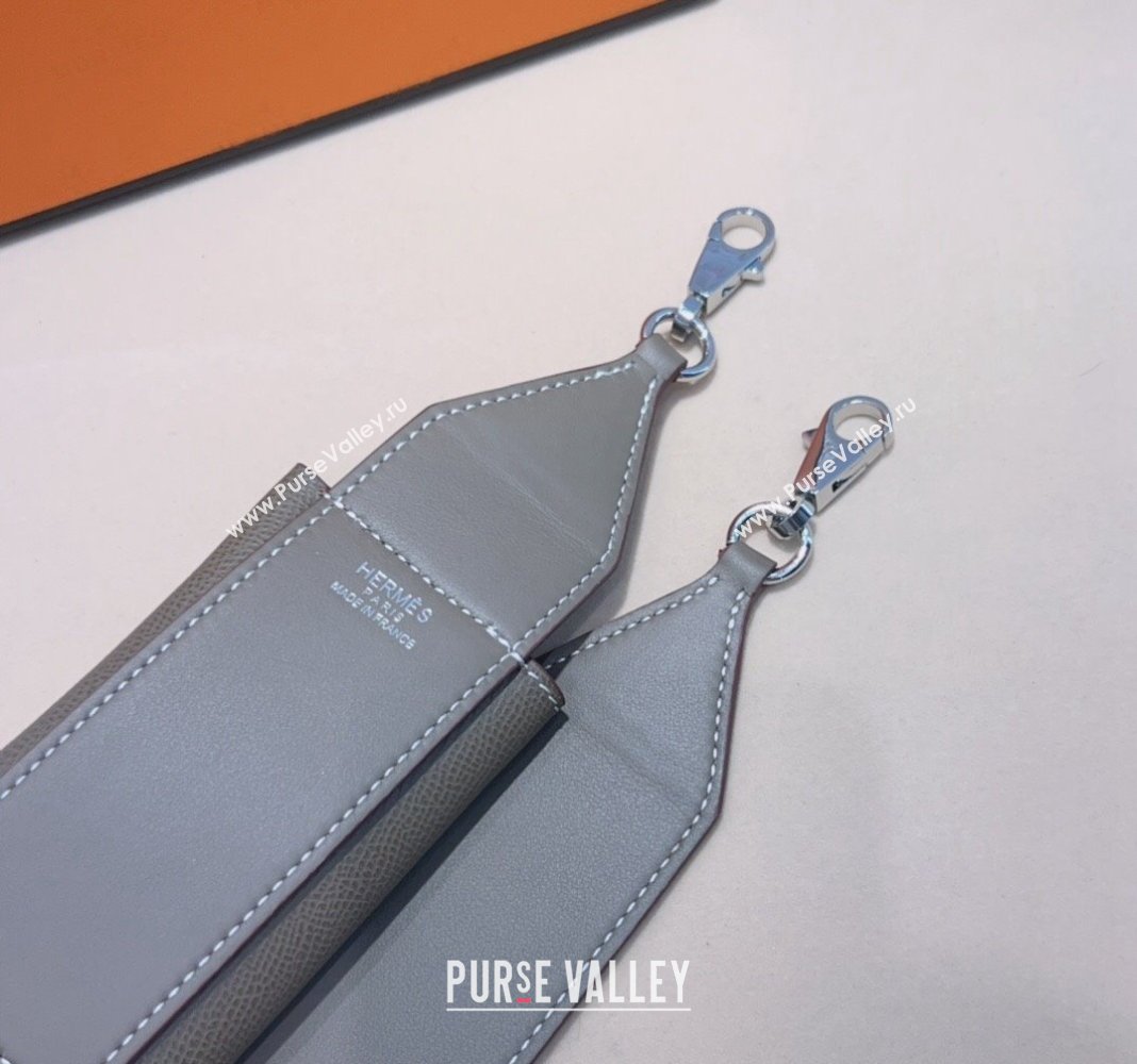 Hermes Kelly Pocket Trap Pouch Belt in Grianed Calfskin with Silver Buckle Grey 2024 (99-240708049)