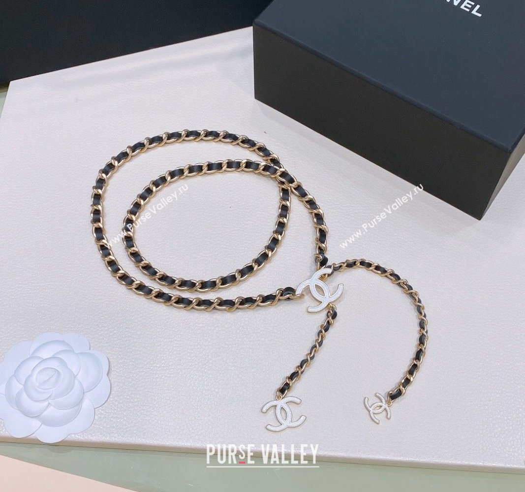 Chanel Leather Chain Belt with CC White 2024 072923 (Yangy-240729056)