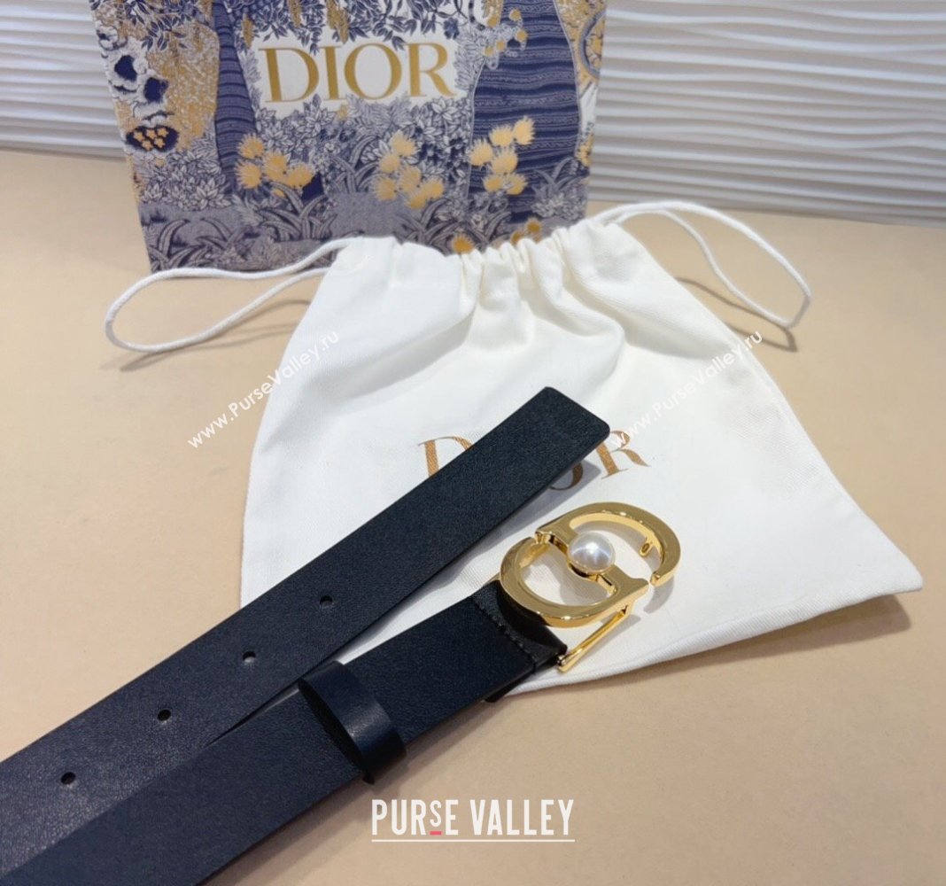 Dior 30 Montaigne Jolie Belt 3cm with CD Pearl Buckle Black 2024 0820 (99-240820007)