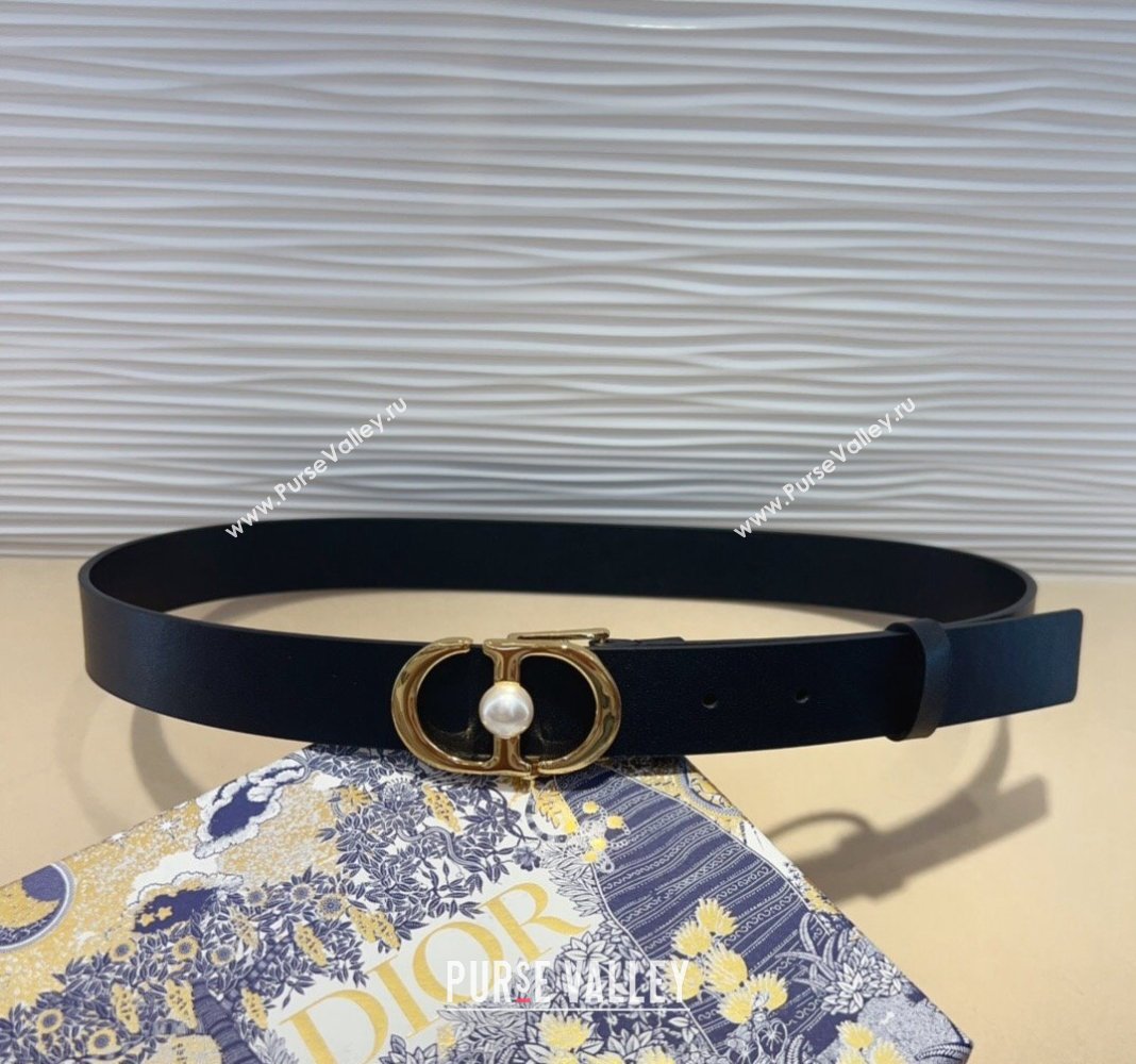 Dior 30 Montaigne Jolie Belt 3cm with CD Pearl Buckle Black 2024 0820 (99-240820007)