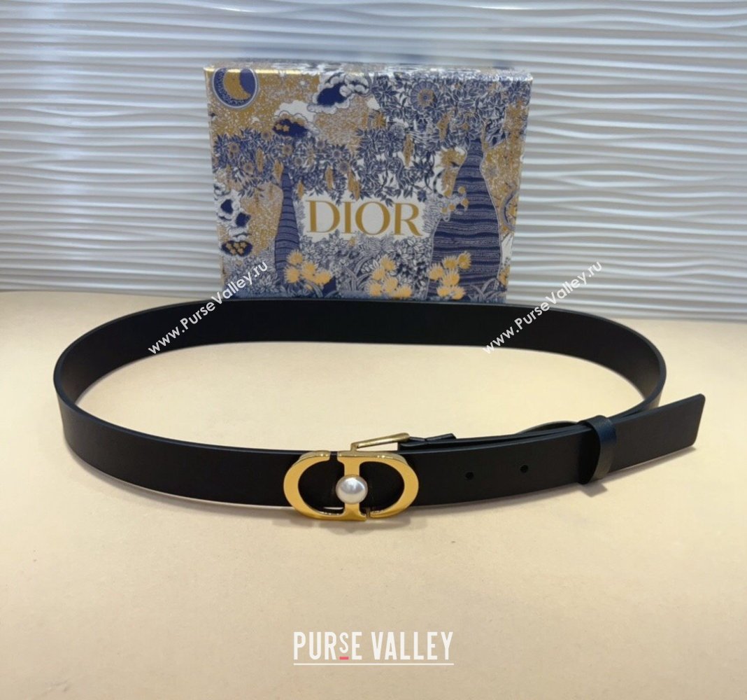 Dior 30 Montaigne Jolie Belt 3cm with CD Pearl Buckle Black 2024 0820 (99-240820007)