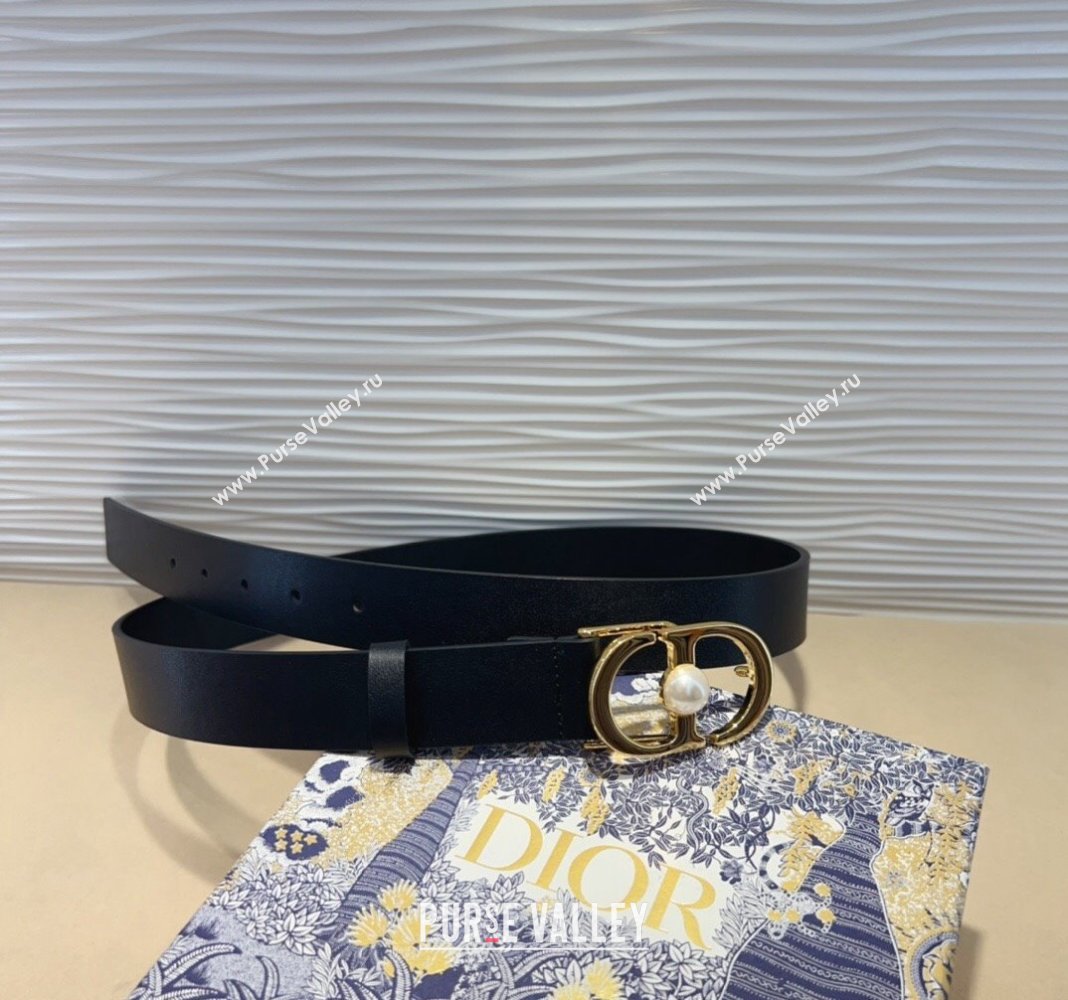 Dior 30 Montaigne Jolie Belt 3cm with CD Pearl Buckle Black 2024 0820 (99-240820007)