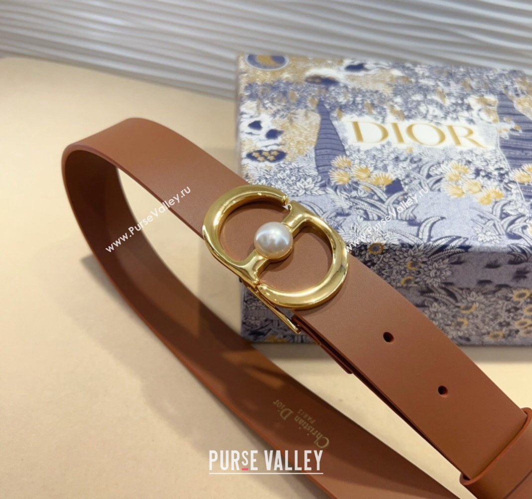 Dior 30 Montaigne Jolie Belt 3cm with CD Pearl Buckle Brown 2024 0820 (99-240820008)